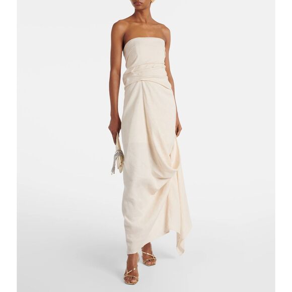 NWT STAUD Caravaggio Draped 100% Linen Maxi Dress in Natural Size 0 - Picture 2 of 15